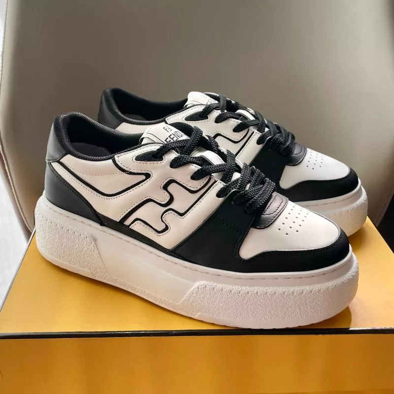 Affordable Fendi Match Platform Sneakers Women Leather White Black 0119