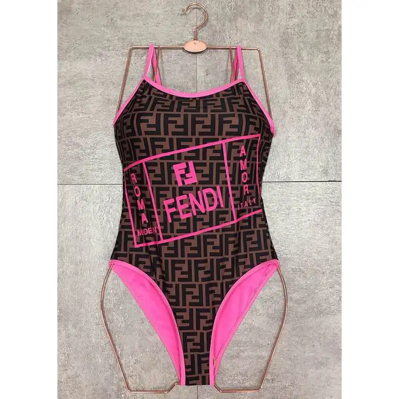 Cheap Affordable Fendi Swimsuit Women Fendi Roma Amor Motif Lycra Brown Pink 0129