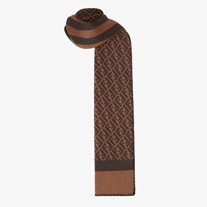 Affordable Affordable Fendi FF Rectangular Scarf Man In Silk and Wool Brown 0123