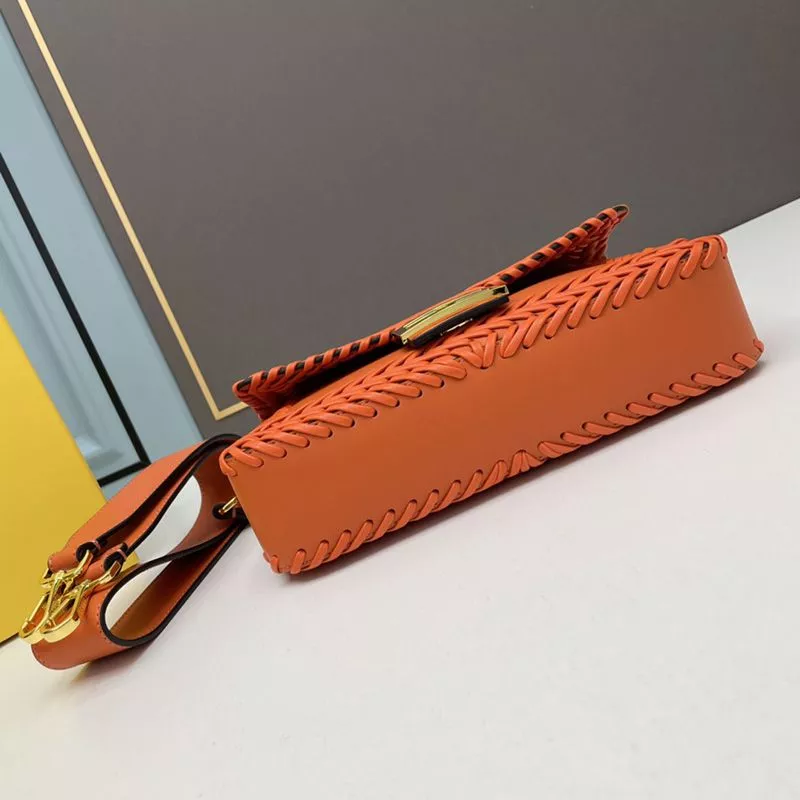 Cheap Affordable Fendi Medium Baguette Bag In Stitching Leather Orange 0118