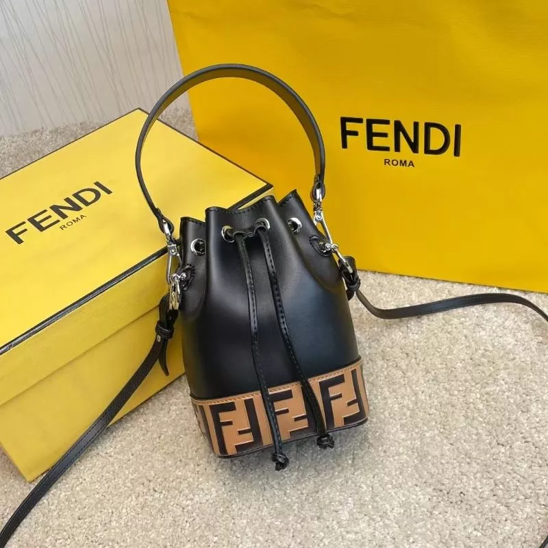 Affordable Fendi Mini Mon Tresor Bucket Bag In FF Motif Calf Leather Brown Black 0117