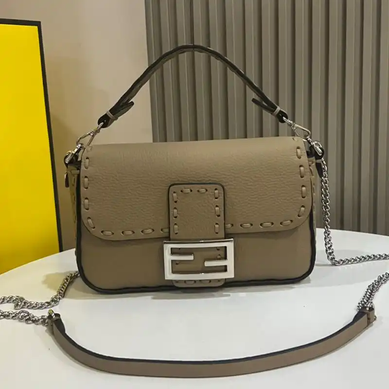 Affordable Fendi Mini Baguette Selleria Bag In Cuoio Romano Leather Khaki 0130