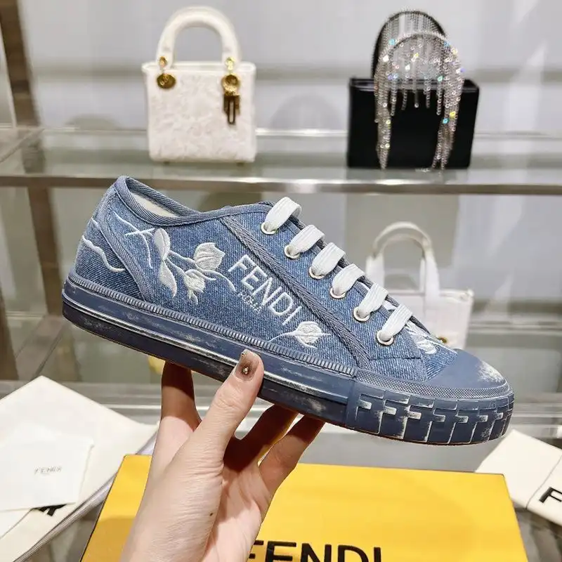 Affordable Affordable Fendi Domino Sneakers Unisex Floral Motif Denim Blue 0128