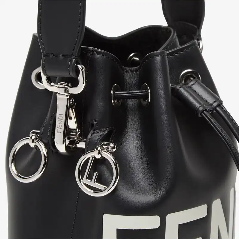 Cheap Affordable Fendi Mini Mon Tresor Bucket Bag In ROMA Logo Calf Leather Black White 0122