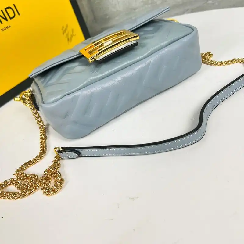 Affordable Affordable Fendi Mini Baguette Bag In FF Motif Nappa Leather Sky Blue 0130