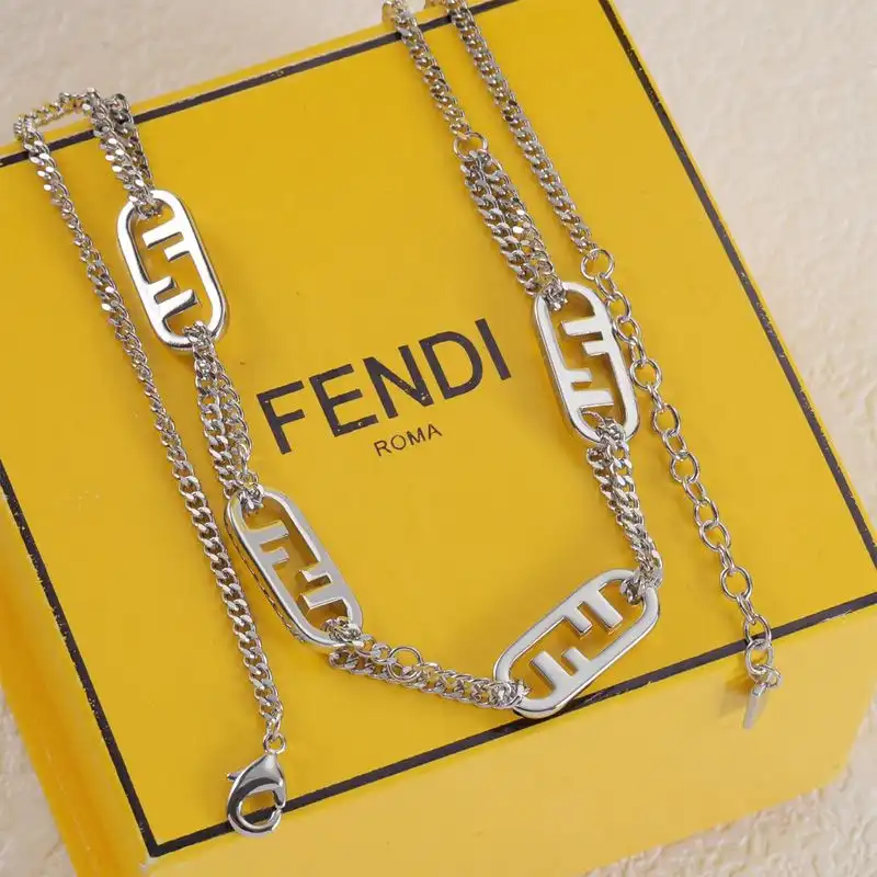 Cheap Affordable Fendi O'Lock Chain Necklace In Metal Palladium 0131