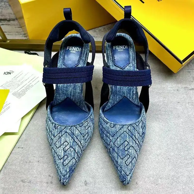 Affordable Affordable Fendi Colibri Slingback Pumps Women FF Motif Denim Blue 0128