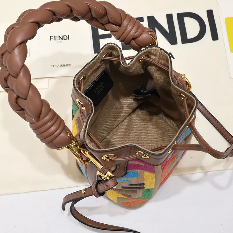 Affordable Affordable Fendi Mini Mon Tresor Bucket Bag with Woven Handle In FF Motif Canvas Brown 0118