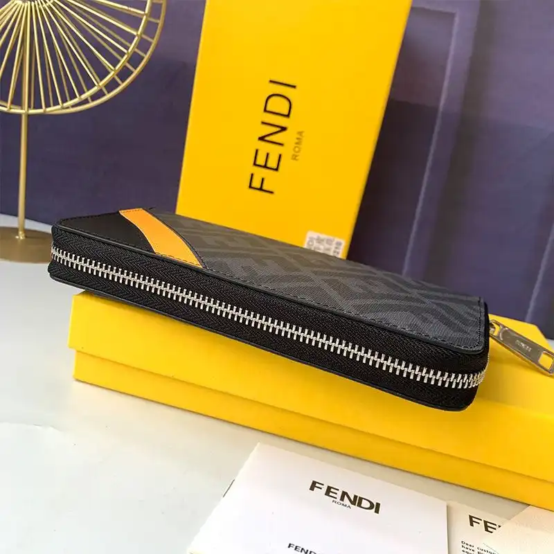 Affordable Affordable Fendi Zip Around Wallet In FF Motif Fabric Black Yellow 0125