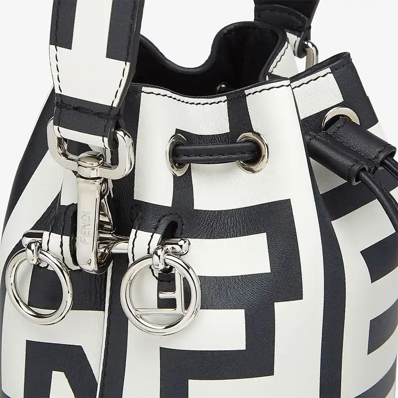 Affordable Affordable Fendi Mini Mon Tresor Bucket Bag In Fendi Roma Capsule Leather Black White 0130