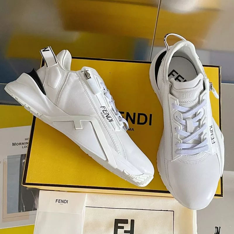 Affordable Fendi Flow Sneakers Men Leather White 0119