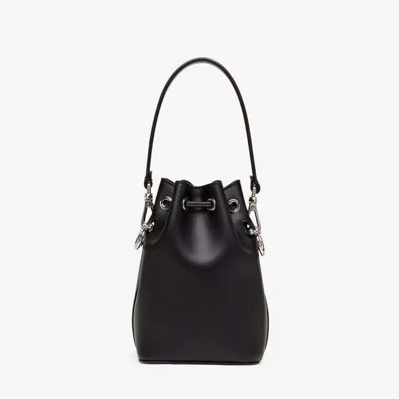 Cheap Affordable Fendi Mini Mon Tresor Bucket Bag In ROMA Logo Calf Leather Black White 0122