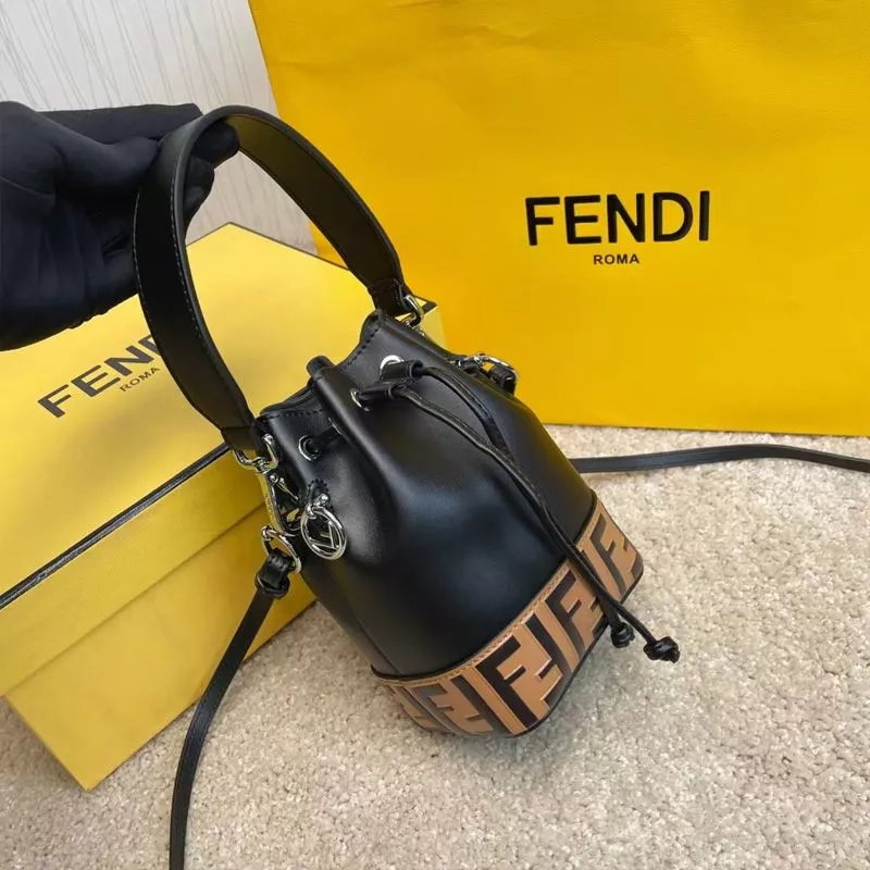 Cheap Affordable Fendi Mini Mon Tresor Bucket Bag In FF Motif Calf Leather Brown Black 0117