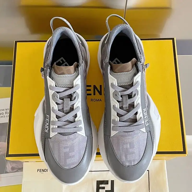 Cheap Affordable Fendi Flow Sneakers Men FF Motif Fabric and Suede Grey 0128