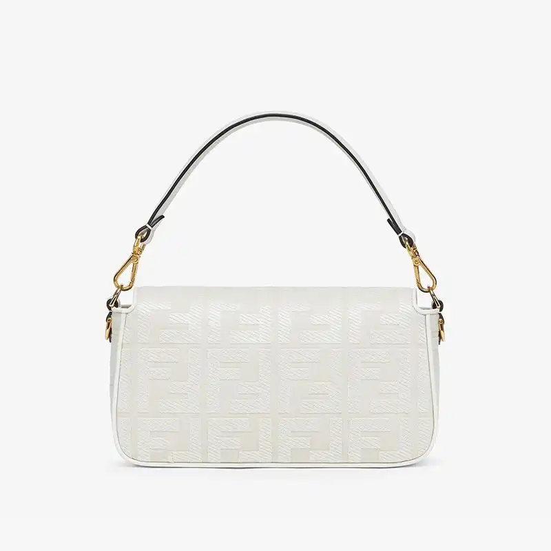 Cheap Affordable Fendi Medium Baguette Bag with Laser Cut Strap In FF Motif Canvas White 0126