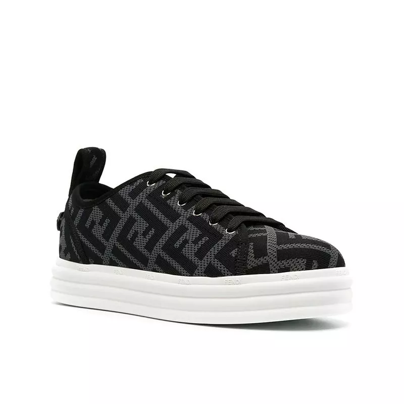 Affordable Fendi Rise Sneakers Women FF Motif Fabric Black 0119