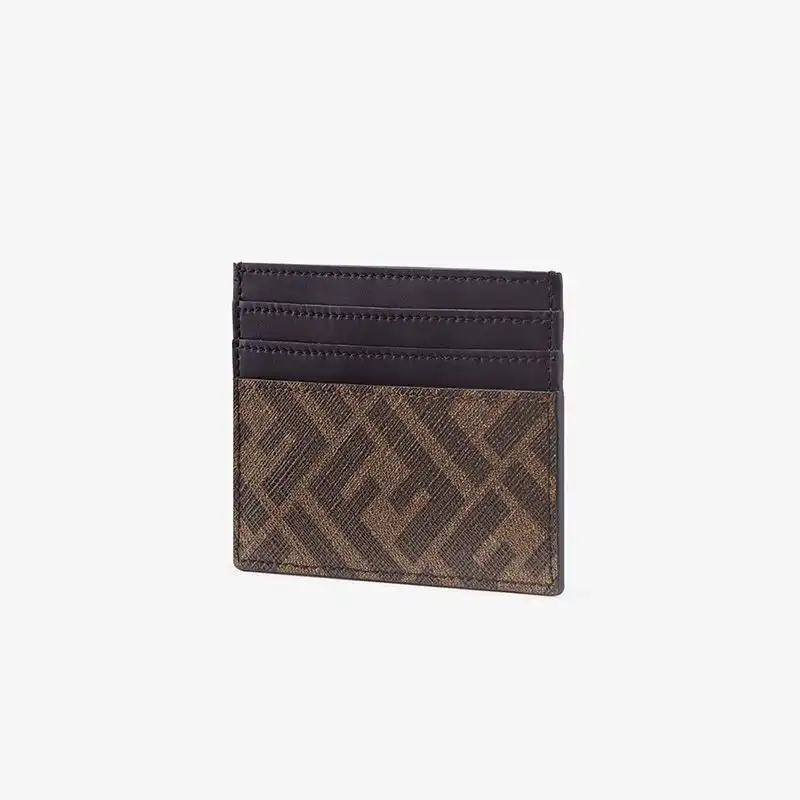 Cheap Affordable Fendi Card Holder In FF Motif Fabric Brown Coffee 0125