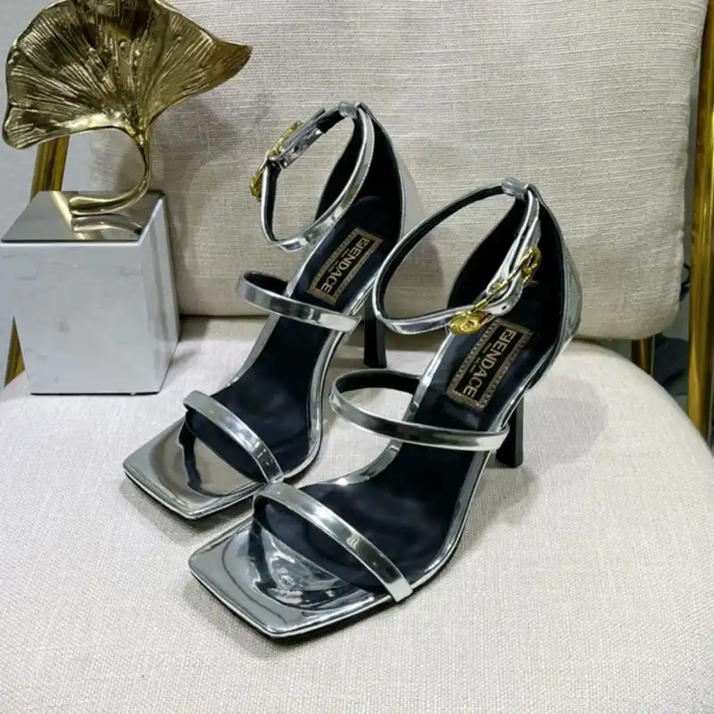 Affordable Fendi 110 Sandals with Fendace Embellished Women Patent Leather Silver 0127