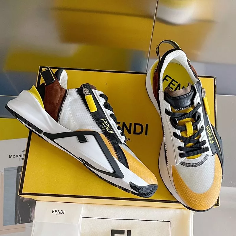 Affordable Fendi Flow Sneakers Men Mesh and Suede Yellow 0119