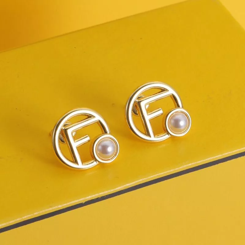 Affordable F is Fendi Stud Earrings In Metal with Pearl Gold 0112