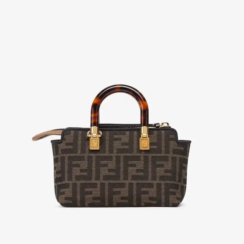 Cheap Affordable Fendi Mini By The Way Boston Bag In ROMA Logo FF Motif Fabric Brown 0130