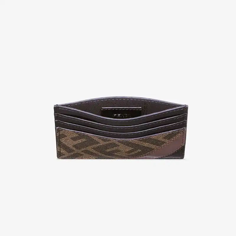 Cheap Affordable Fendi Card Holder In FF Motif Fabric Brown Coffee 0125