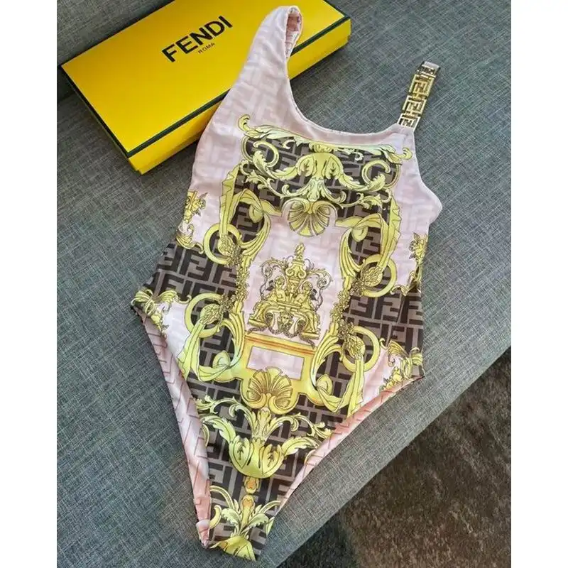 Affordable Affordable Fendi Reversible Swimsuit Women Fendace Baroque Motif Lycra Pink Brown 0129