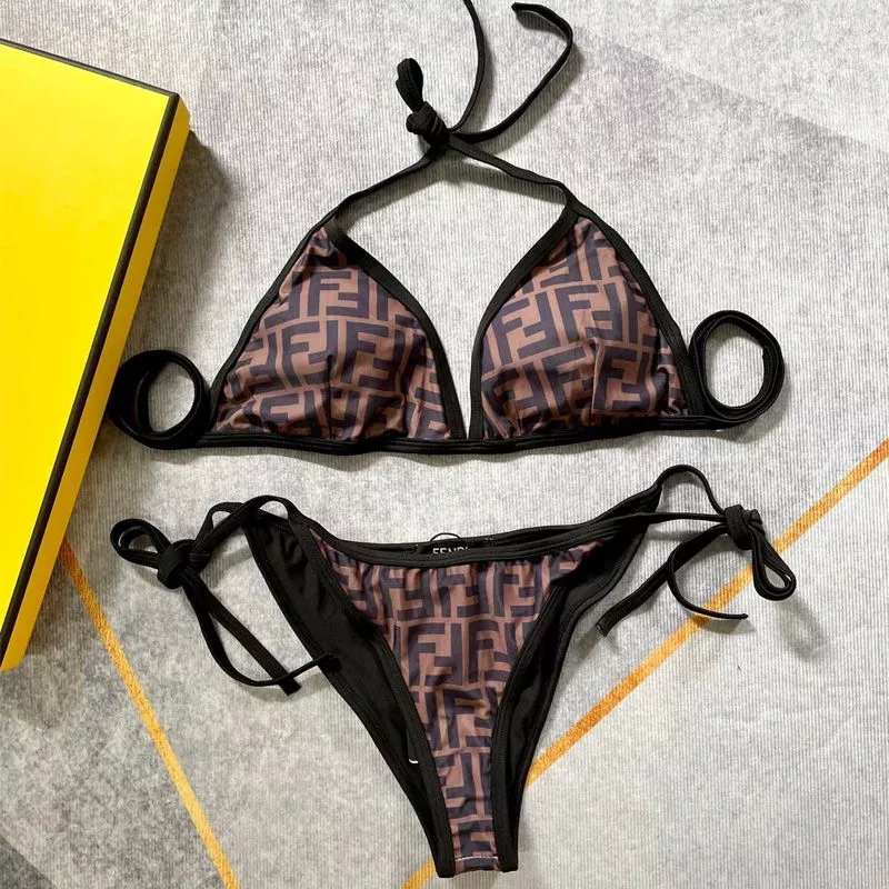 Affordable Affordable Fendi Triangular Bikini with Ties Women FF Motif Lycra Brown Black 0113