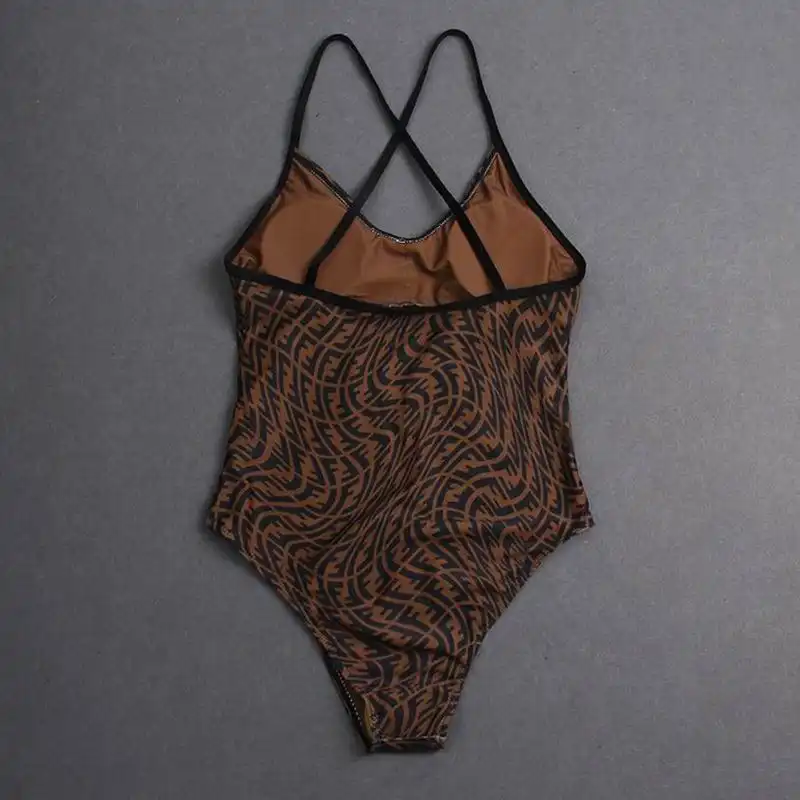 Cheap Affordable Fendi Crisscross Swimsuit Women FF Vertigo Motif Lycra Brown 0129