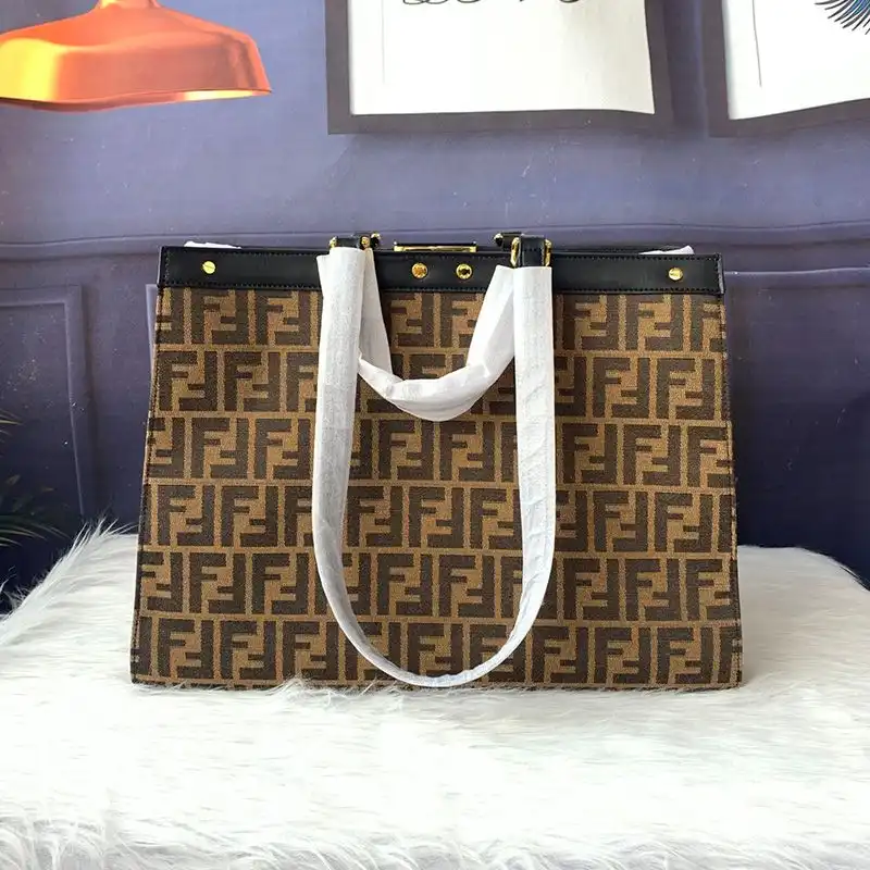 Affordable Affordable Fendi Medium Peekaboo X-Tote In FF Motif Fabric Coffee Black 0126