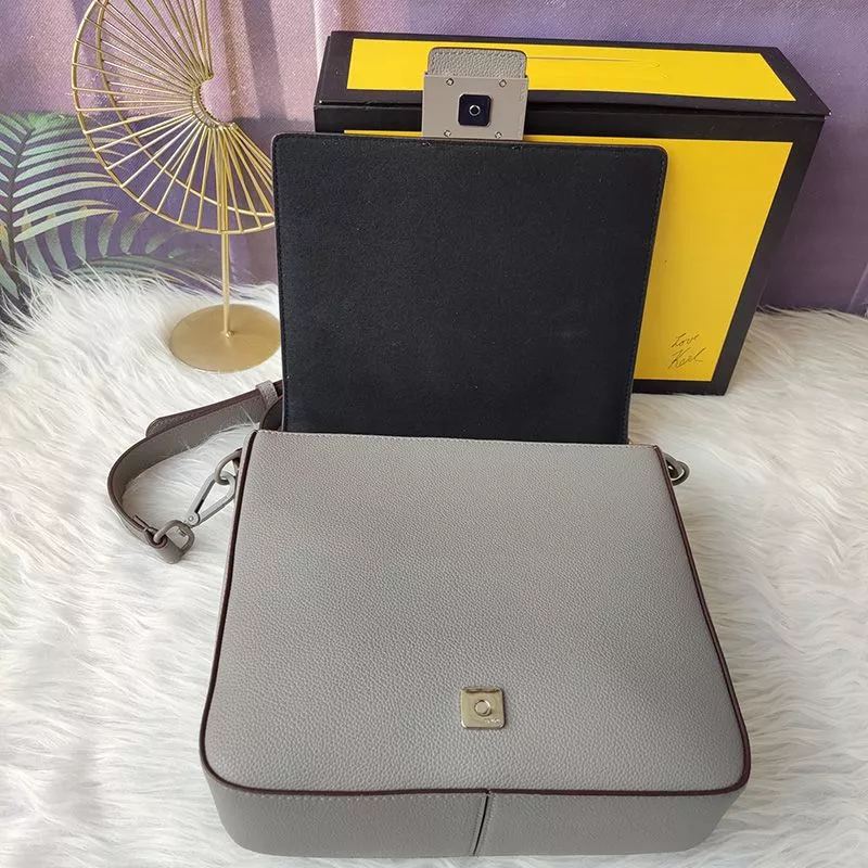 Affordable Affordable Fendi Medium Baguette Messenger In Cuoio Romano Leather Grey 0118