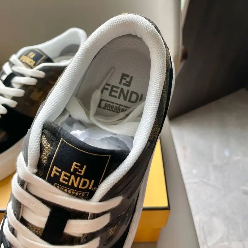 Affordable Affordable Fendi Match Platform Sneakers Women FF Motif Fabric and Suede Brown Black 0127