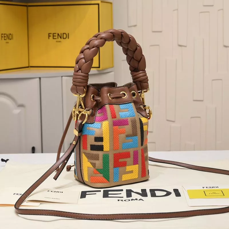 Affordable Affordable Fendi Mini Mon Tresor Bucket Bag with Woven Handle In FF Motif Canvas Brown 0118