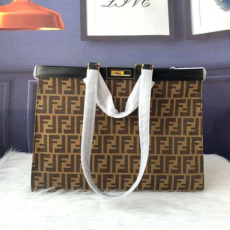 Affordable Fendi Medium Peekaboo X-Tote In FF Motif Fabric Coffee Black 0126