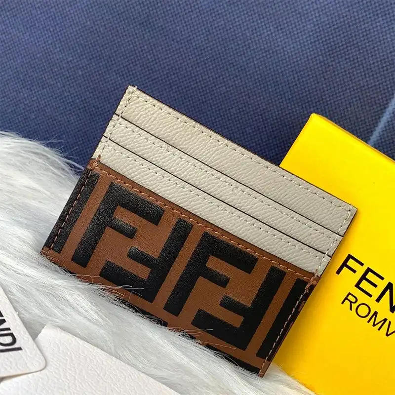 Affordable Fendi Card Holder In FF Motif Nappa Leather Grey 0125