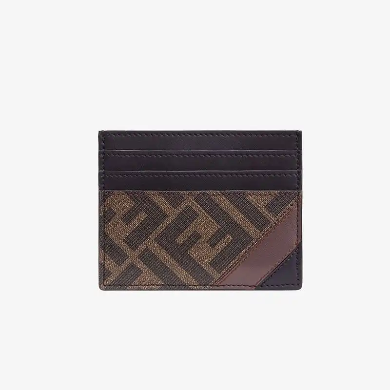 Affordable Fendi Card Holder In FF Motif Fabric Brown Coffee 0125