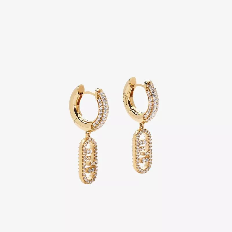 Affordable Fendi O'Lock Hoop Pendant Earrings In Crystals Metal Gold 0120