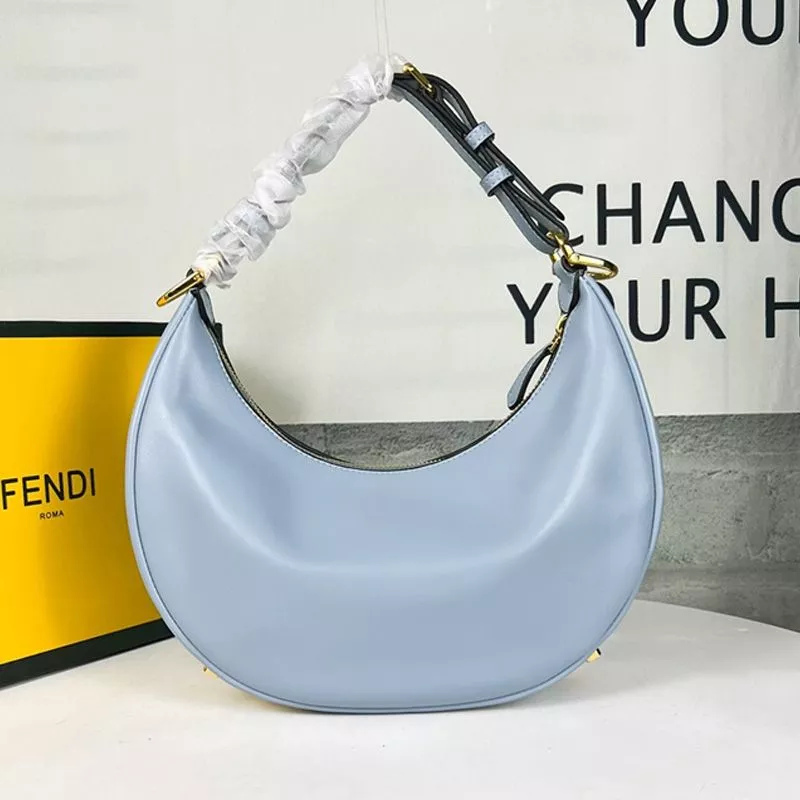 Cheap Affordable Fendi Small Fendigraphy Hobo Bag In Calf Leather Sky Blue 0117