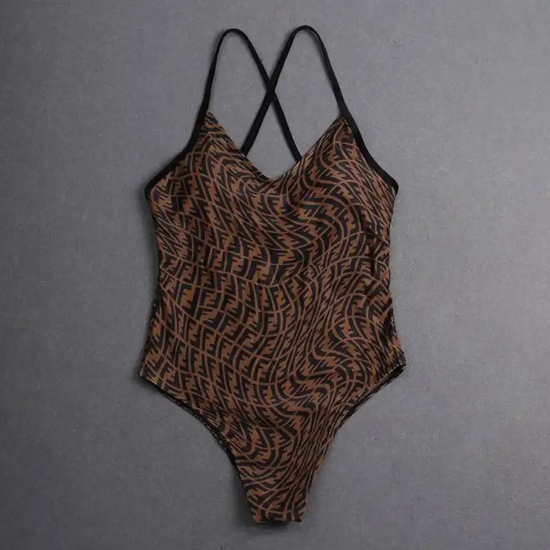 Affordable Fendi Crisscross Swimsuit Women FF Vertigo Motif Lycra Brown 0129