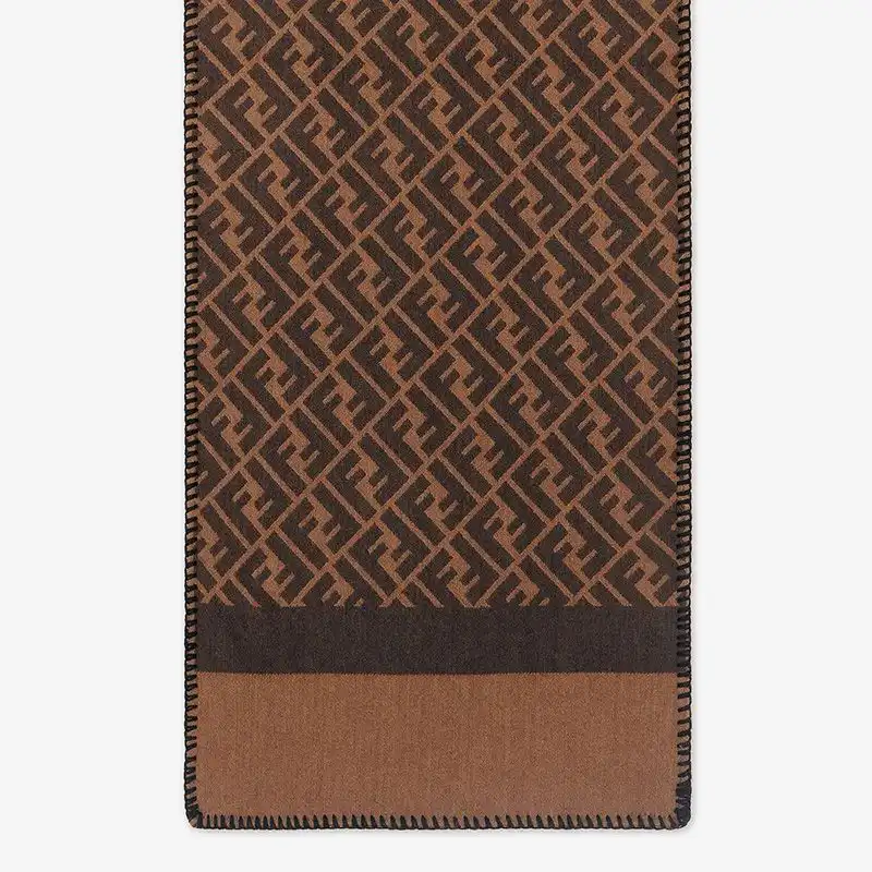 Affordable Fendi FF Rectangular Scarf Man In Silk and Wool Brown 0123