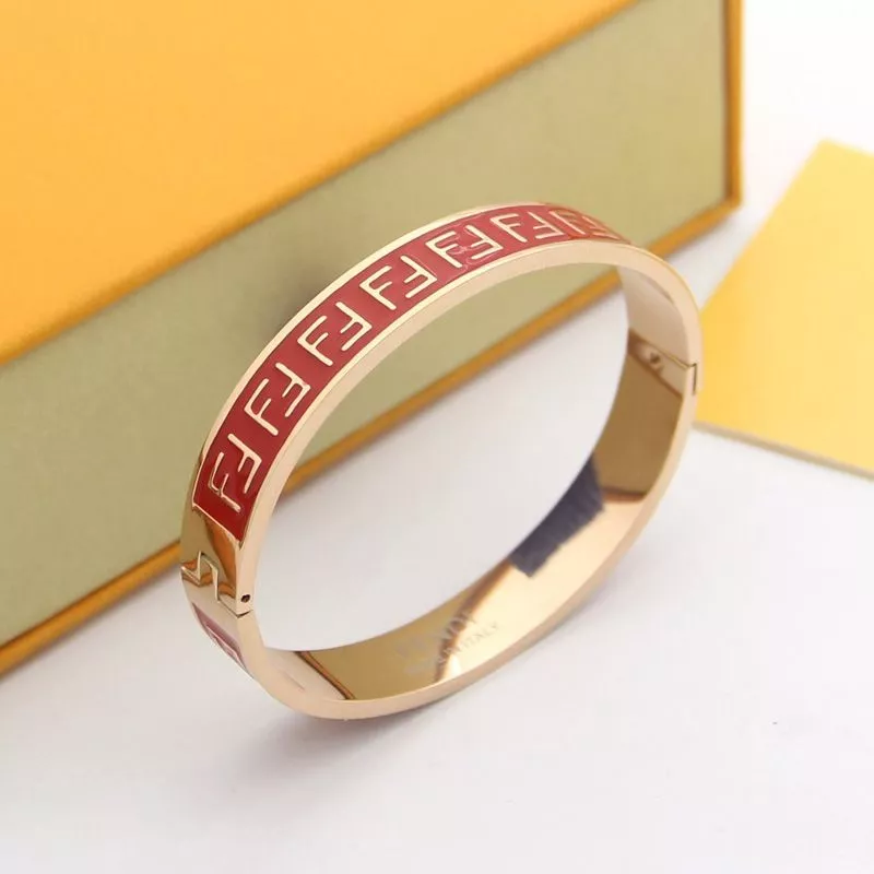 Affordable Fendi FF Ragid Bracelet In Enameled Metal Red Rose Gold 0120