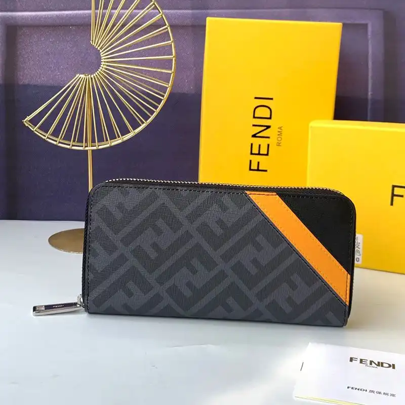 Affordable Fendi Zip Around Wallet In FF Motif Fabric Black Yellow 0125