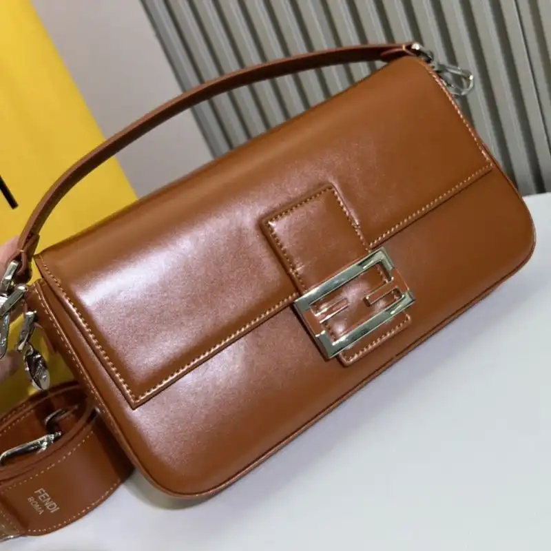 Affordable Affordable Fendi Medium Baguette Bag In Tiffany Smooth Leather Brown 0126