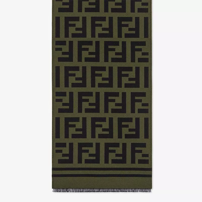 Affordable Fendi FF Scarf In Wool and Silk Green 0112