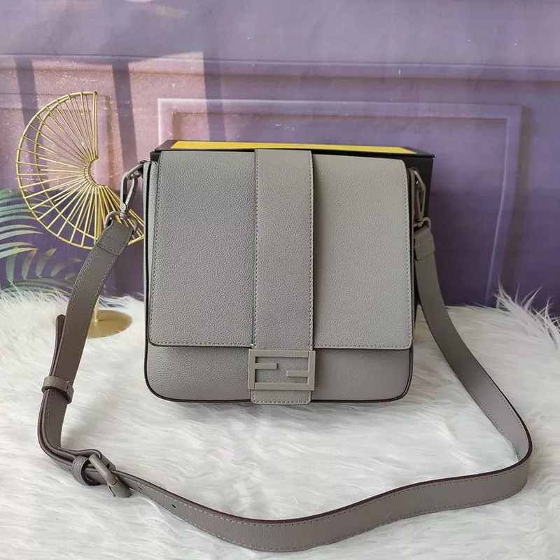 Affordable Fendi Medium Baguette Messenger In Cuoio Romano Leather Grey 0118