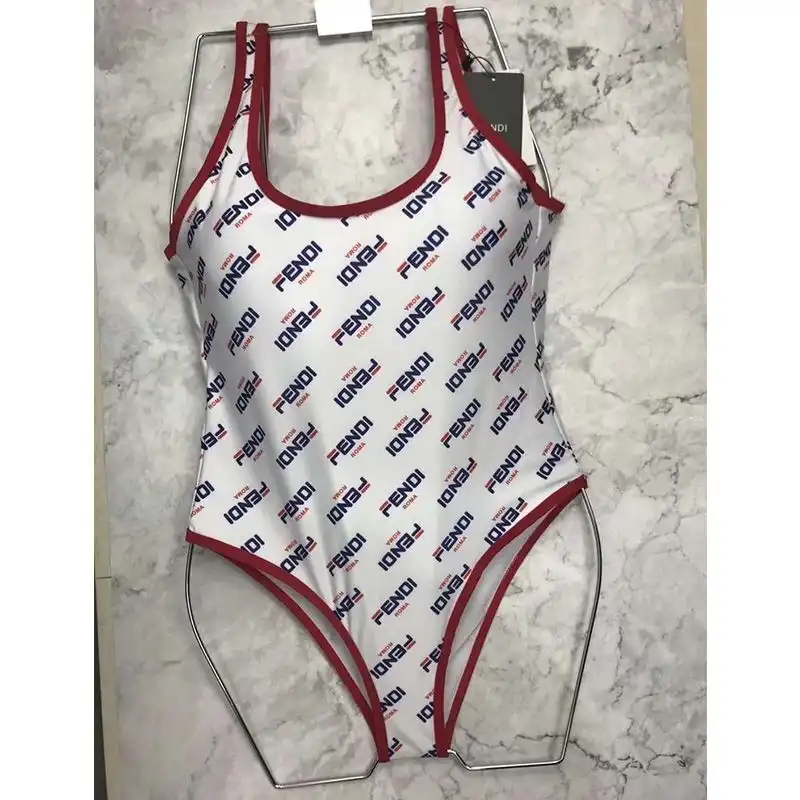 Affordable Affordable Fendi Swimsuit Women Fila Motif Lycra White Red 0129