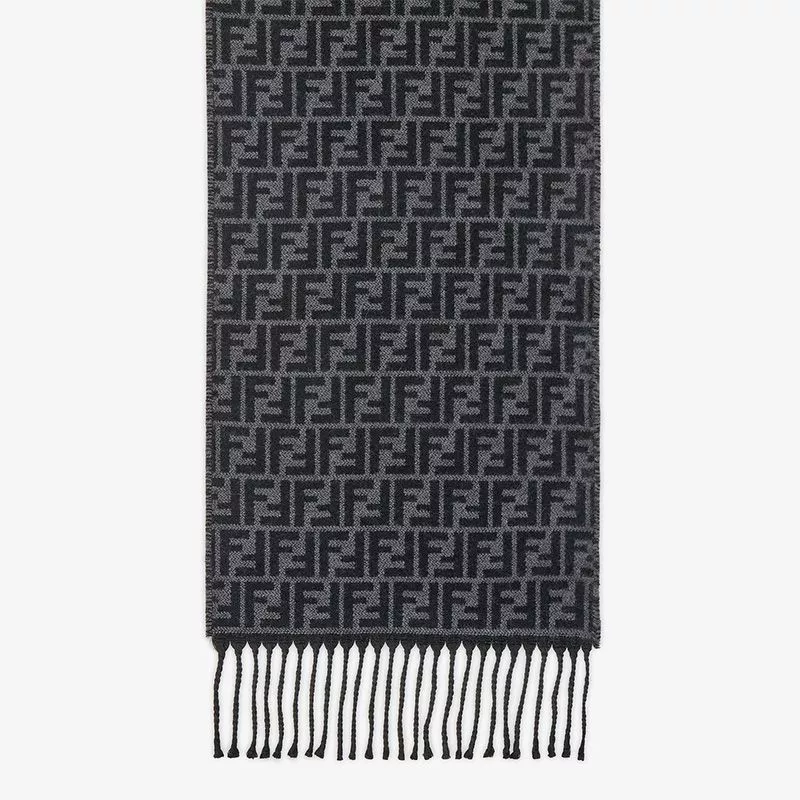 Affordable Fendi FF Rectangular Scarf Man In Wool Black 0112