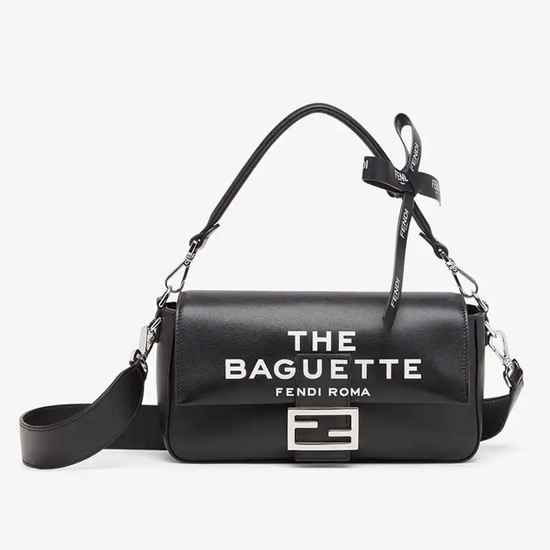 Affordable Fendi Medium Baguette Bag In The Baguette Motif Nappa Leather Black 0130