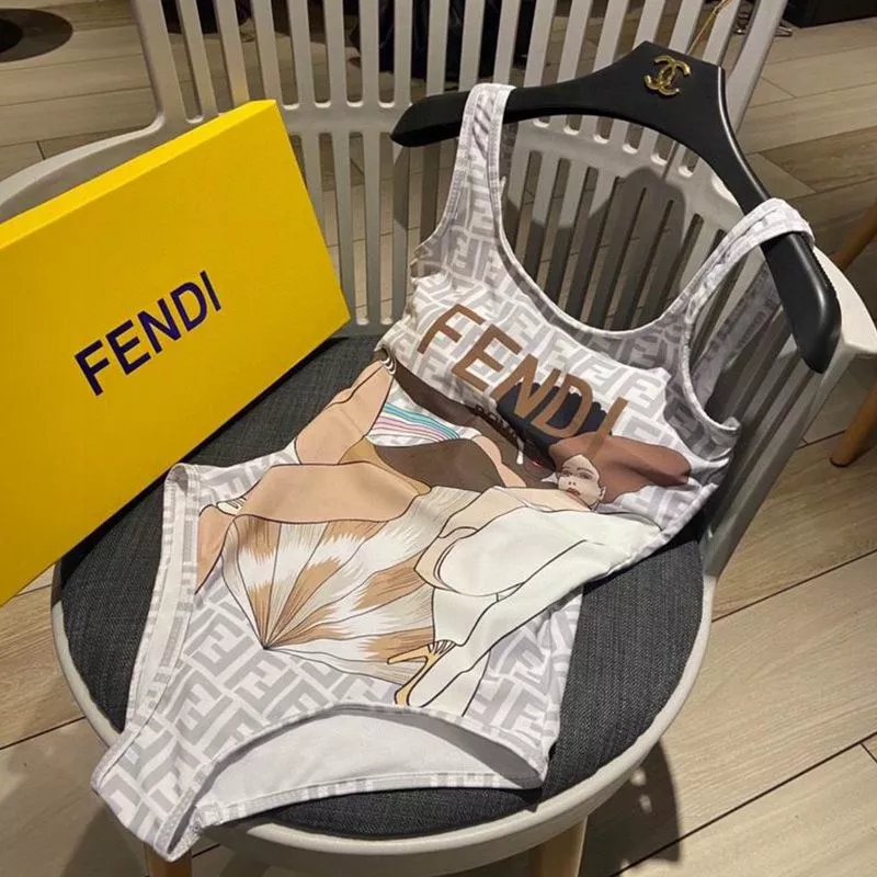 Affordable Fendi Swimsuit Women Girls Graphics FF Motif Lycra Grey 0113