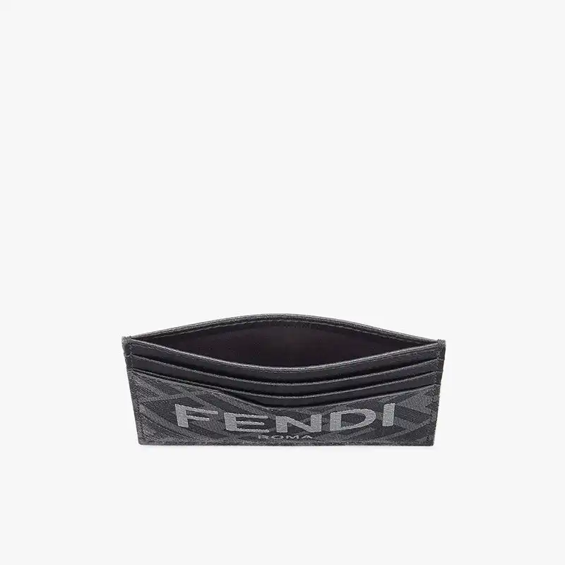 Cheap Affordable Fendi Card Holder In ROMA Logo FF Motif Fabric Black 0125